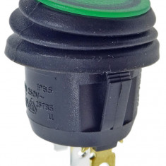 Intrerupator ROCKER SPST 2 pozitii OFF-ON cu retinere 10A/250VAC verde IP65 lampa cu neon ermetic SCI R13-112B8W-02-BGNN-0A-N2