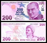 TURCIA █ bancnota █ 200 Lira █ 2009 █ P-227f █ Seria G █ UNC █ necirculata