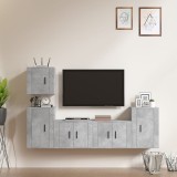 Set dulap TV, 5 piese, gri beton, lemn prelucrat