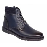 Ghete barbati sport casual din piele naturala cu siret si fermoar (imblanite) Corsa Bleumarin