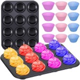 Tava de Copt din Teflon cu 12 Forme din Silicon , 35x26x3 cm, Multicolor