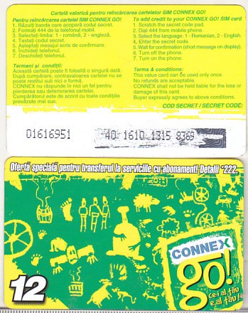 bnk card Romania - Connex - reincarcare Go! 12 - RO-CON-REF-0018A