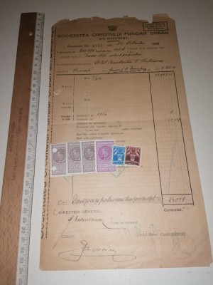 CHITANTA ASIGURARE=CREDITUL FUNCIAR URBAN -1937 foto