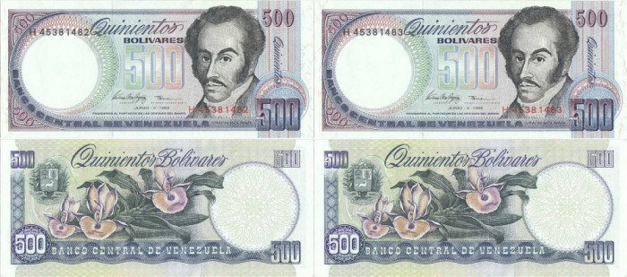 2 &times; 1995 (5 VI), 500 Bol&iacute;vares (P-67e) - Venezuela - stare UNC