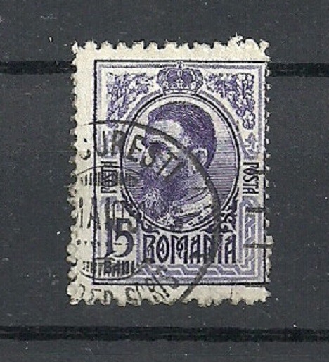 ROMANIA 1908 - GRAVATE, timbrul 15 bani violet imprimat pe spate, EW5