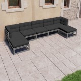 VidaXL Set mobilier de grădină cu perne, 7 piese, gri, lemn masiv pin
