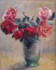Tablou - Vas cu trandafiri, pastel semnat indescifrabil, datat 1939, Flori, Realism