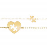 Puzzle - Set bratari personalizate pentru cuplu cu inimioara si piesa puzzle din argint 925 placat cu aur galben 24 Karate, Bijubox