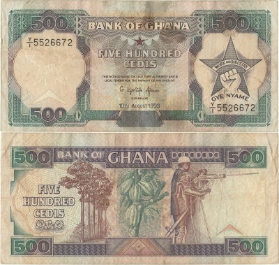 1993 (10 VIII), 500 cedis (P-28c.3) - Ghana - stare VF+++! foto