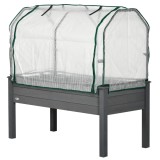 Outsunny Pat de Grădină &Icirc;nălțat cu Acoperiș din PE, Jardinieră din Lemn pentru Exterior cu 4 Orificii de Drenaj, pentru Flori și Legume, pentru Grădin