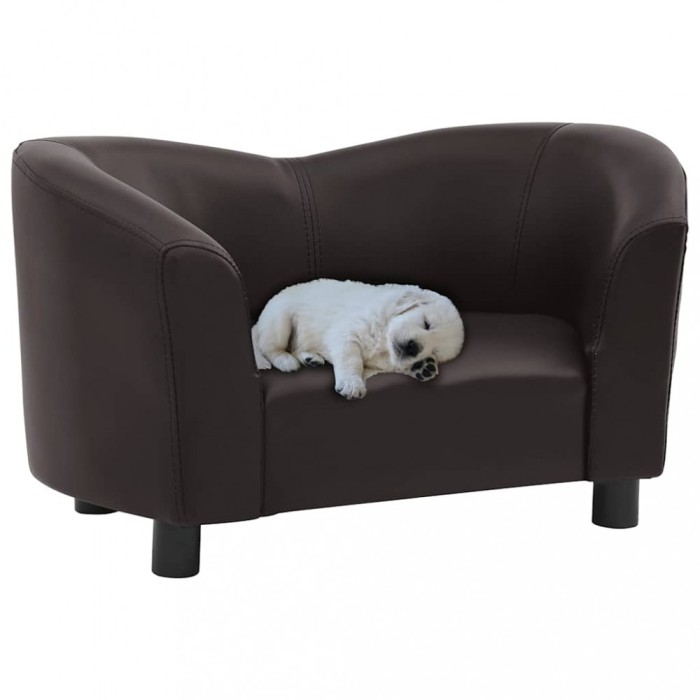 Canapea pentru c&acirc;ini, maro, 67x41x39 cm, piele ecologică