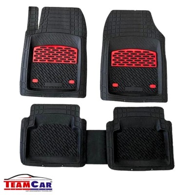 Covorașe Auto Universale TEAMCAR&amp;reg; Safir, Set 5 Piese, Negru cu elemente rosii, Tip Tavă, Ad&amp;acirc;ncime 3 cm, Compatibil Hatchback, Sedan, SUV foto