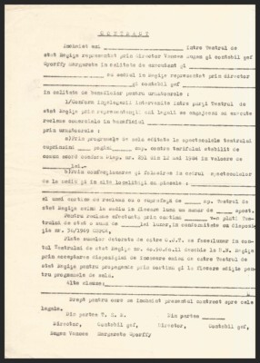 MODEL CONTRACT, NEPERFECTAT, PERIOADA COMUNISTĂ - &amp;Icirc;NCHEIAT &amp;Icirc;NTRE TEATRUL DE STAT REȘIȚA, &amp;Icirc;N CALITATE DE EXECUTANT ȘI (...) &amp;Icirc;N CALITATE DE BENEFICIAR foto