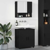 Set de mobilier pentru baie 2 pcs Negru Lemn compozit &amp; Metal