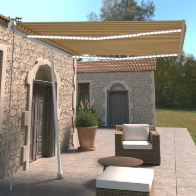vidaXL Copertină retractabilă manual cu LED, galben și alb, 300x250 cm 3069503 foto