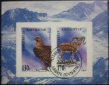 kyrgyzstan 1995 pasari de prada ,animale vultur auriu și oaie sălbatic din Altai, bloc nedant. stampilată