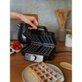 Aparat de vafe Huslog HeatPro2 AK-2149, 1200 W, 2 vafe, temperatură reglabilă, plăci antiaderente, negru/argintiu
