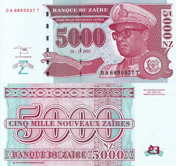 ZAIR 5.000 nouveaux zaires 1995 UNC!!!