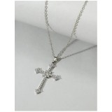 Colier argintiu cruce cu strasuri - 719688