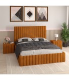 Pat Tapitat Luca Caramiziu + Saltea Lux Ortopedica + Noptiere Tapitate 160x200cm