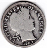 SUA One Dime=10 Cents 1909 argint 90% aprox 2,5 gr.necuratata cu patina, America de Nord