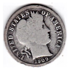 SUA One Dime=10 Cents 1909 argint 90% aprox 2,5 gr.necuratata cu patina