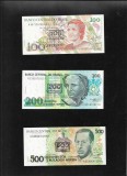 Set Brazilia 100 + 200 + 500 cruzeiros pe 100 + 200 + 500 cruzados novos unc