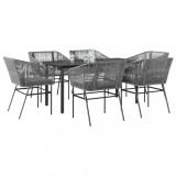 Gossi set de sufragerie de gradina de 7 piese sticla poliratan gri