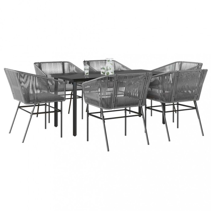 Gossi set de sufragerie de gradina de 7 piese sticla poliratan gri