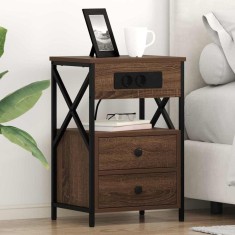 vidaXL Cabinet de noptiere cu stație de &icirc;ncărcare Stejar &icirc;nchis 859468