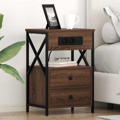 vidaXL Cabinet de noptiere cu stație de &amp;icirc;ncărcare Stejar &amp;icirc;nchis 859468 foto