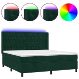 Cumpara ieftin Pat cu arcuri, saltea si LED, verde inchis, 180x200 cm, catifea