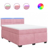 Cumpara ieftin Pat box spring cu saltea, roz, 160x200 cm, catifea