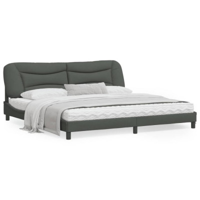 vidaXL Cadru de pat cu tăblie, gri &amp;icirc;nchis, 200x200 cm, textil foto