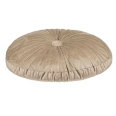Perna decorativa rotunda din velvet bej, cu nasture, &Oslash;35 cm, pentru canapea
