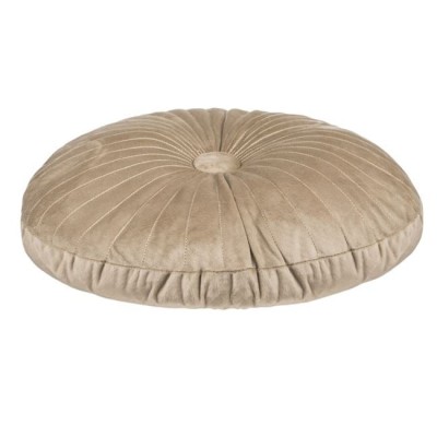 Perna decorativa rotunda din velvet bej, cu nasture, &amp;Oslash;35 cm, pentru canapea foto