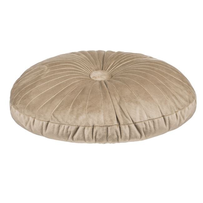 Perna decorativa rotunda din velvet bej, cu nasture, &Oslash;35 cm, pentru canapea
