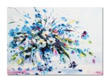 Tablou pictat manual, Ikebana, vaza cu flori, 70x50cm ulei pe panza efect 3D, Valentin Pop