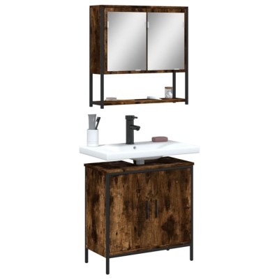 vidaXL Set mobilier de baie, 2 piese, stejar fumuriu, lemn prelucrat 3214662 foto