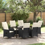 Cumpara ieftin Set de masă pentru grădină cu pernă 7 pcs Negru Rattan poli