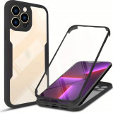 Husa iPhone 13 Pro Max 360 grade silicon TPU transparenta Negru