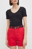 Medicine pantaloni scurti femei, culoarea rosu, neted, medium waist