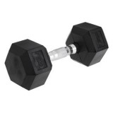 Gantera 7,5 kg cu maner din fier si invelis din cauciuc, forma hexagonala, neagra, CMCLASS