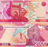Bancnota Uzbekistan 2000 Sum 2021 UNC, Asia, Necirculata
