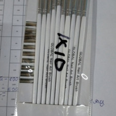 Set pensule pentru pictura pe unghii, par artificial, B3, 10 buc, culoare alba