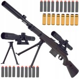Pușcă de jucărie tip sniper 128 cm cu ejectare cartușe, 20 săgeți din spumă, replică Kar98K, bipod și lunetă de jucărie