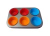 Tava Copt Briose 6 Cupe Silicon, Otel Carbon Antiaderent, 26x18cm, Gri, Compatibil Cuptor