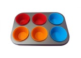 Tava Copt 6 Briose Otel Carbon Antiaderent + 6 Cupe Silicon, 26x18 cm, Gri, Compatibil Cuptor
