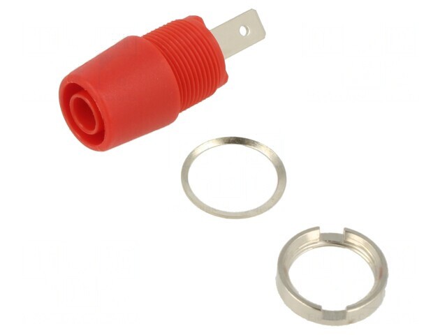 Soclu Banană 4mm Roșie Nichelată 20A 1kV cu Izolație