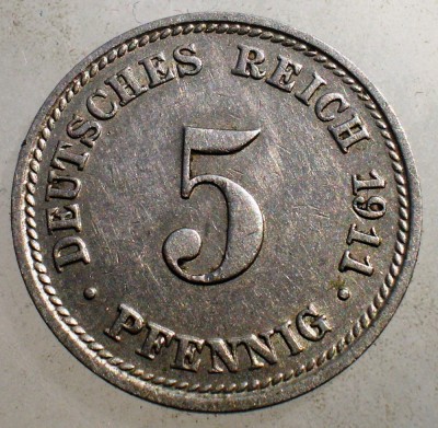 1.524 GERMANIA 5 PFENNIG 1911 D foto